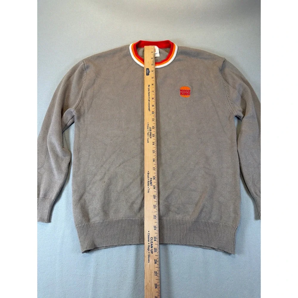 Burger King Logo Sweater Mens Small Gray Crewneck Knit‎ Retro Employee Uniform